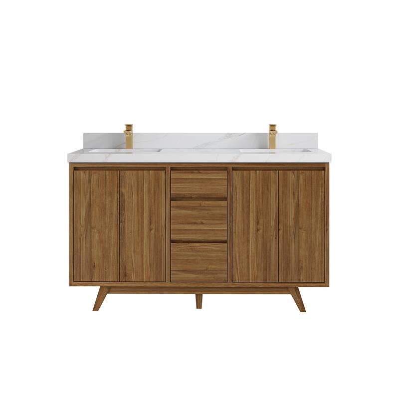 Willow Collections 60 in. W x 22 in. D Madison Teak Double Sink Bathroom Vanity with Countertop