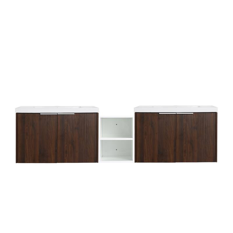 60 Inch Bathroom Vanity with Soft Close Doors, Resin Sink, Ample Storage and Matching Small Shelves (KD Packing)