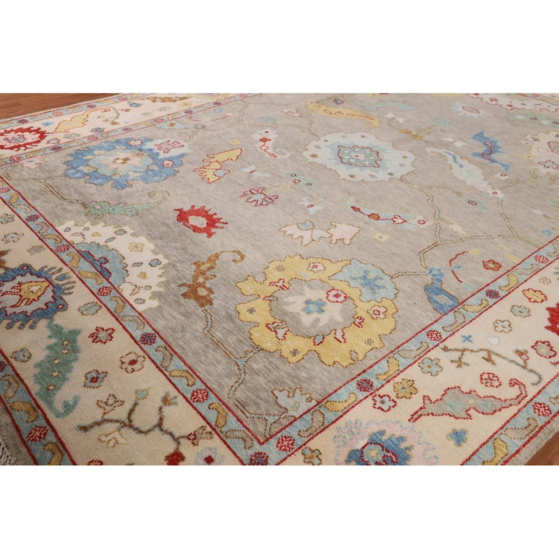 All-Over Floral Oushak Oriental Area Rug Hand-Knotted Wool Carpet - 8'8" X 11'7"