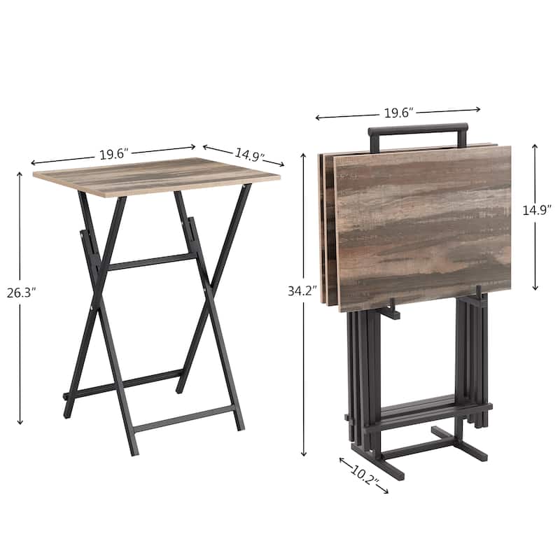 No Assembly Required TV Trays for Eating Set of 4 with Stand,Folding Snack Tray Table Set,Folding TV Dining Tables
