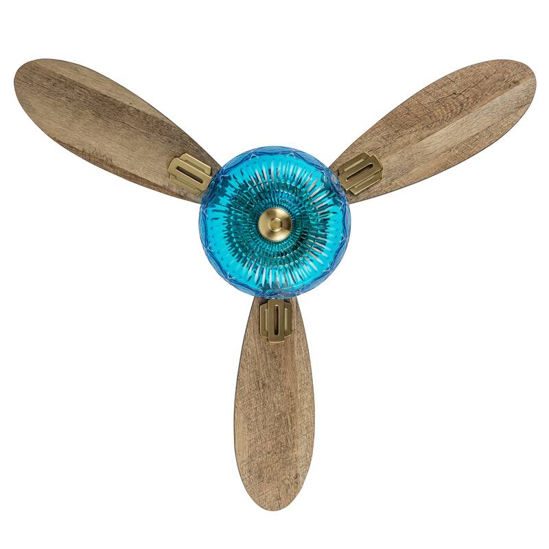 Maisie River of Goods 3-blade 42-inch Modern Indoor Ceiling Fan with Blue Hand-Cut Glass Globe Shade and Remote