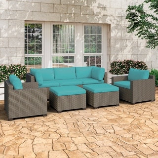 Keys 7-Piece Outdoor Conversation Set with Two Ottomans in Summer Fog Wicker
