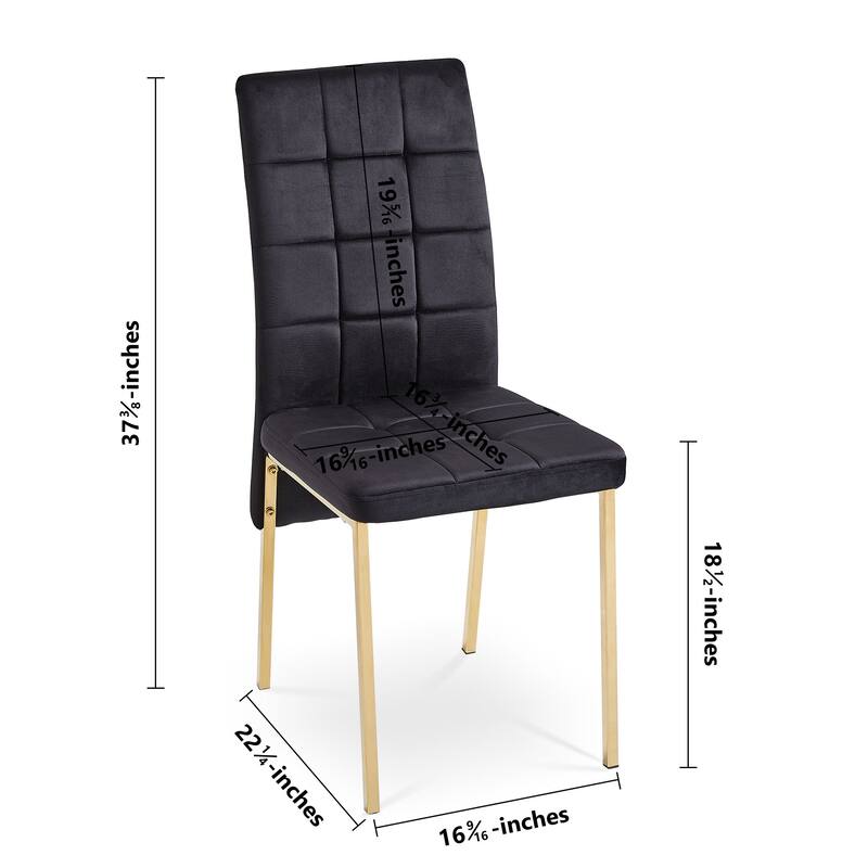High Back Nordic Dining Chair Modern Fabric Chair with Golden Color Legs Set Of 4 - Black