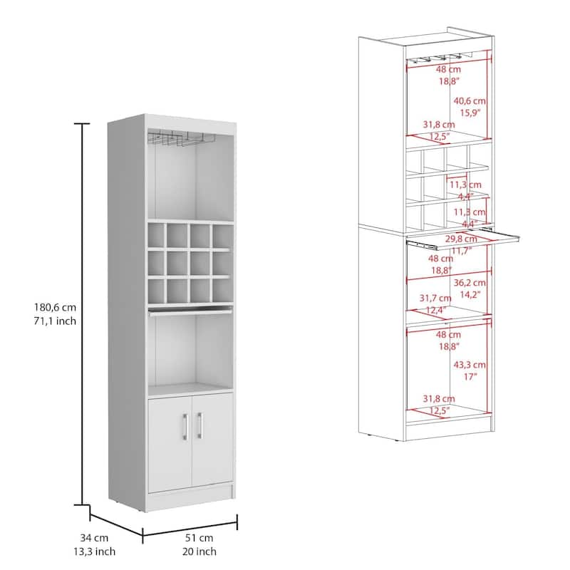 Kevil Tall Bar Cabinet, 5 Shelves, and Pull Out Tray
