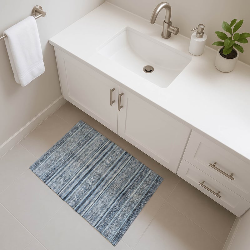 Premium Washable Super Soft Global Stripes Mayfield Rug - Blue - 1'8" x 2'6"