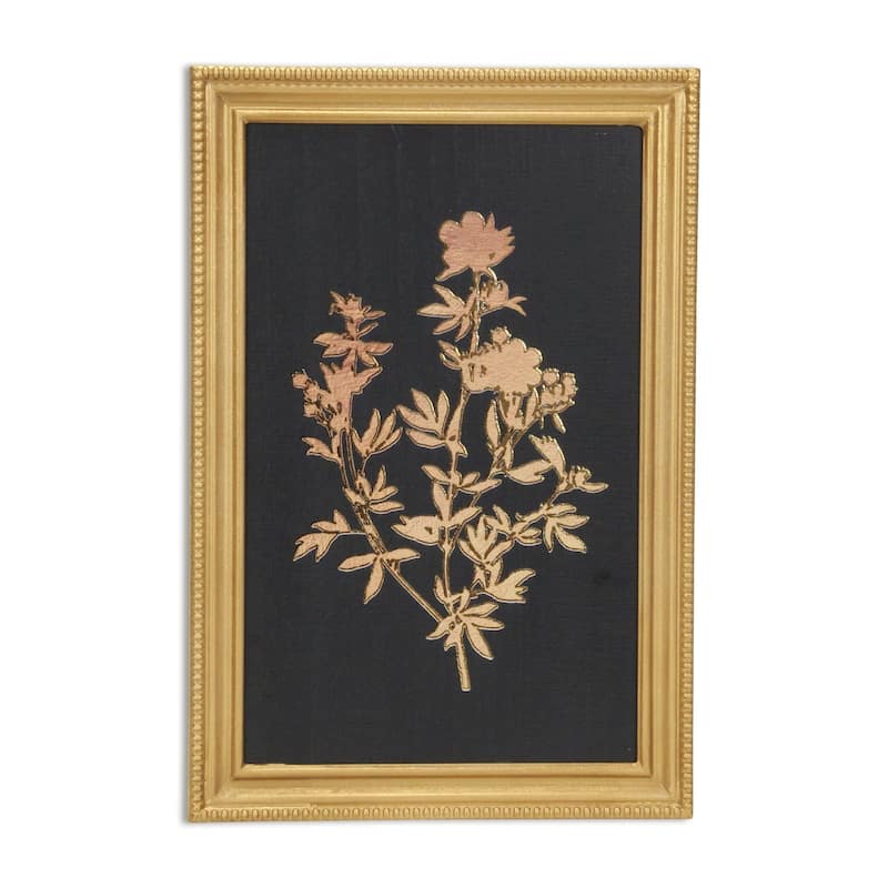 HomeRoots 21" X 14" Gold And Black Flower Bouquet Wood Framed Art