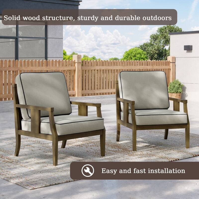 2 Set Outdoor Patio Club Chair with Cushion Patio Arm Lounge Chair