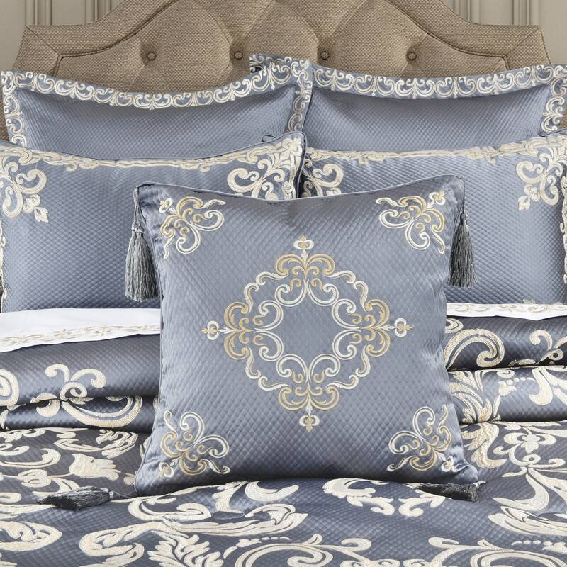 Dicaprio 18 Inch Square Embellished Decorative Throw Pillow - Accent - Polyester - Powder Blue