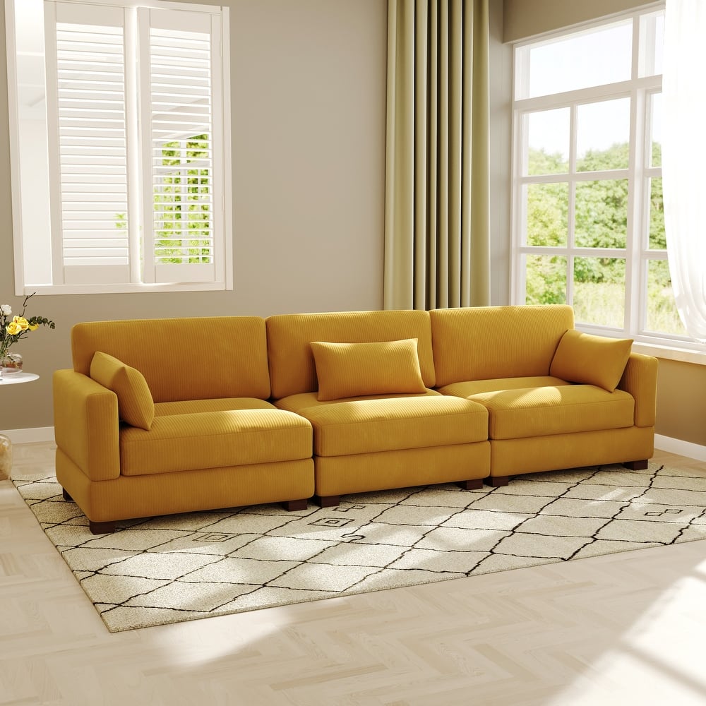 Modern 3-Piece Corduroy Sectional Sofa 3 Seater Sofa For Living Room