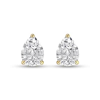 Marquee Lab Grown 3/4 Carat Pear Shaped Solitaire Diamond Earrings in 14K Yellow Gold