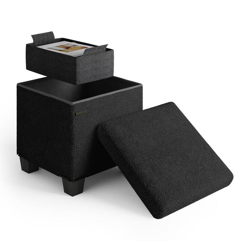 Emperyan Storage Bench for Living Room, Small Ottoman Foot Rest - Black - Rectangle - 15"