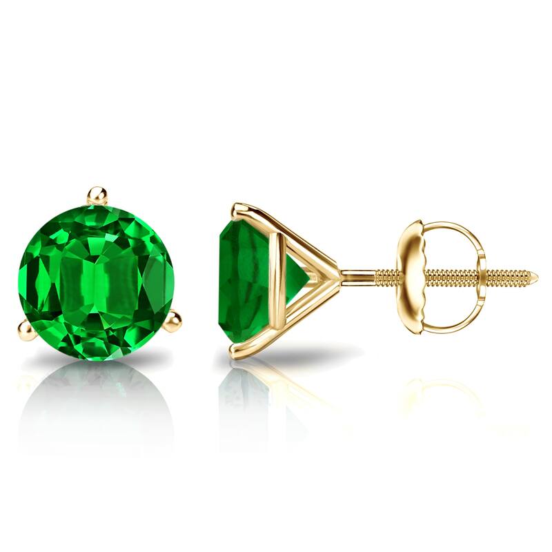 Auriya 14k Gold Lab Grown Gemstone Green Emerald Stud Earrings Round 0.25 to 5.00 ct. tw. 3-Prong Martini Screw-Back - 0.50ct tgw. - Yellow