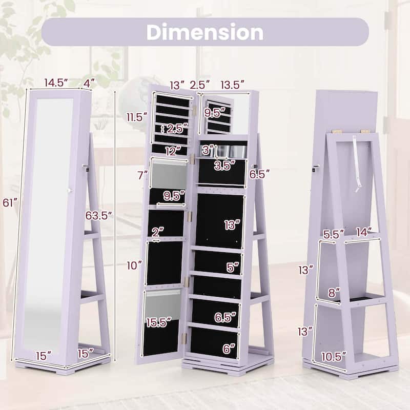 Costway 360degree Rotatable Jewelry Cabinet 2-in-1 Lockable Mirrored - See Details