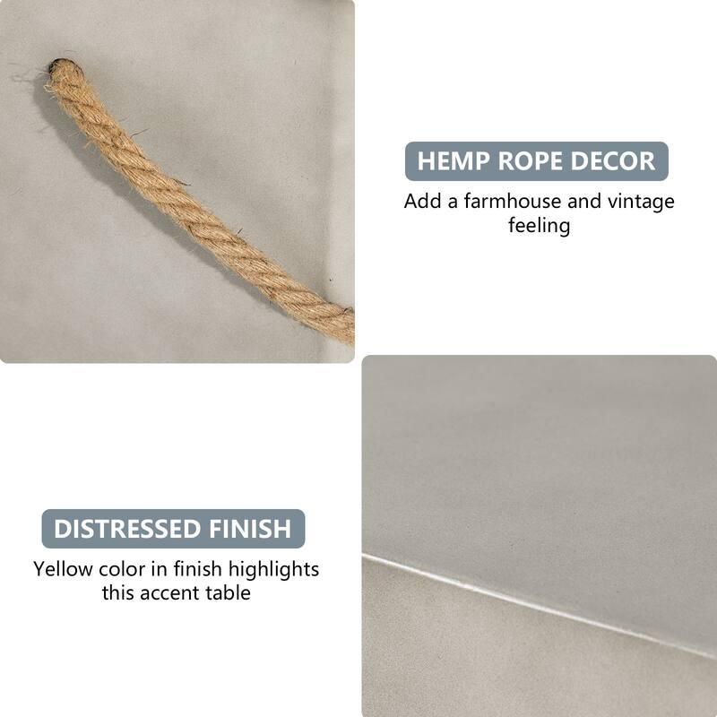 COSIEST Outdoor Lightweight Concrete Side Table w Hemp Rope Handles