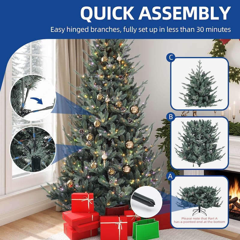 6/7.5FT Pre-Decorated Artificial Hinged Holiday Xmas Tree with 51 Pine Cones