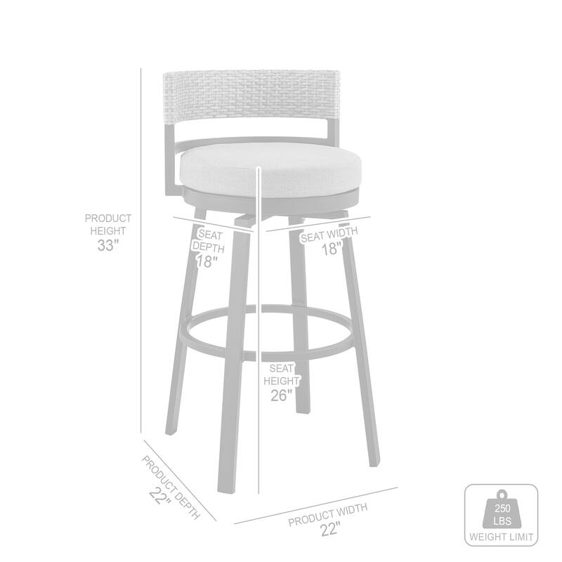 Encinitas Black Aluminum and Gray Wicker Outdoor Patio Bar or Counter Height Swivel Stool