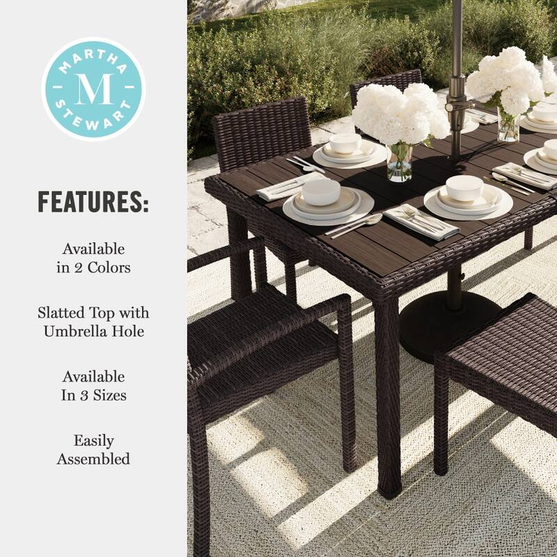 Martha Stewart 60" Outdoor Rattan Wicker Patio Table with Engineered Wood Top - 39"W x 62"D x 30"H