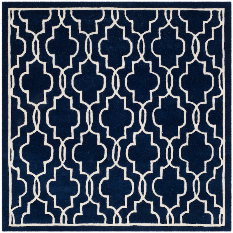SAFAVIEH Handmade Chatham Nazzarena Modern Moroccan Wool Rug - 5' Square - Dark Blue/Ivory