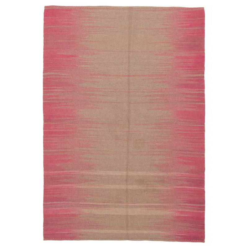 ECARPETGALLERY Flat-Weave Ankara FW Pink Wool Kilim - 6'0 x 8'8 - Pink - 6'0 x 8'8