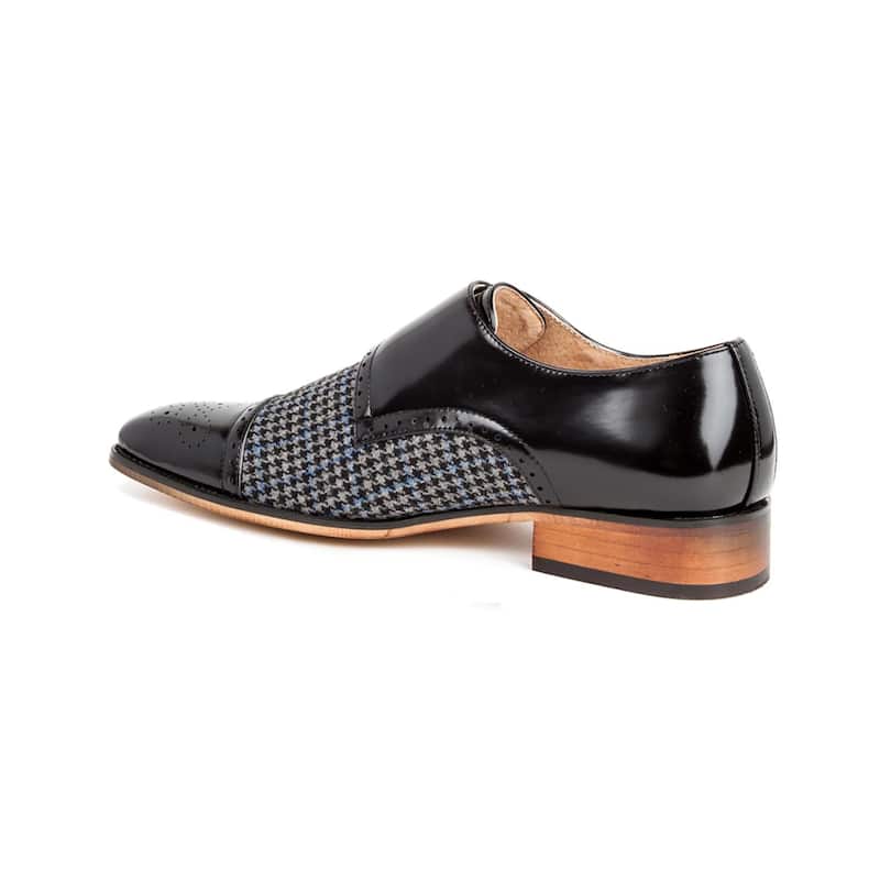 Gino Vitale Double Monk Strap Houndstooth Medallion Cap Toe Dress Shoes
