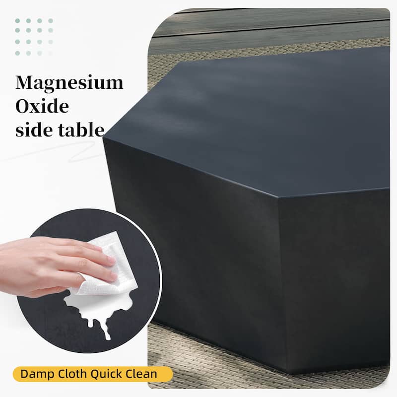 35-Inch Outdoor Side Table, Magnesium Oxide Hexagonal Coffee Table with Rain Cover