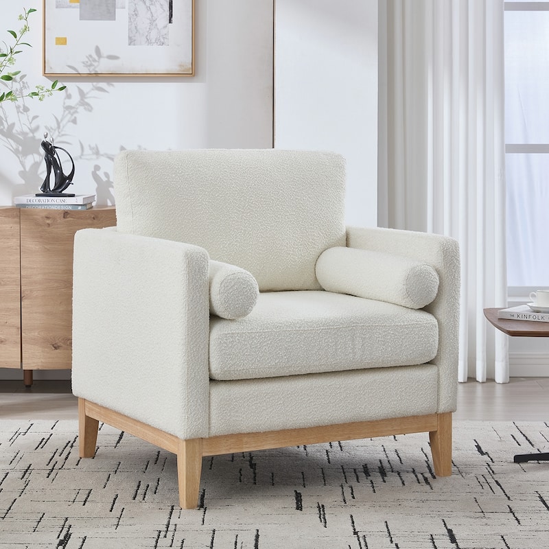 Wood Base Arm Chair with Two Pillows