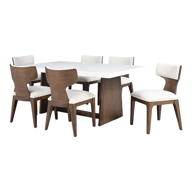 Furniture of America Wayley Modern 7-Piece Solid Wood Genuine Marble Top Dining Table Set