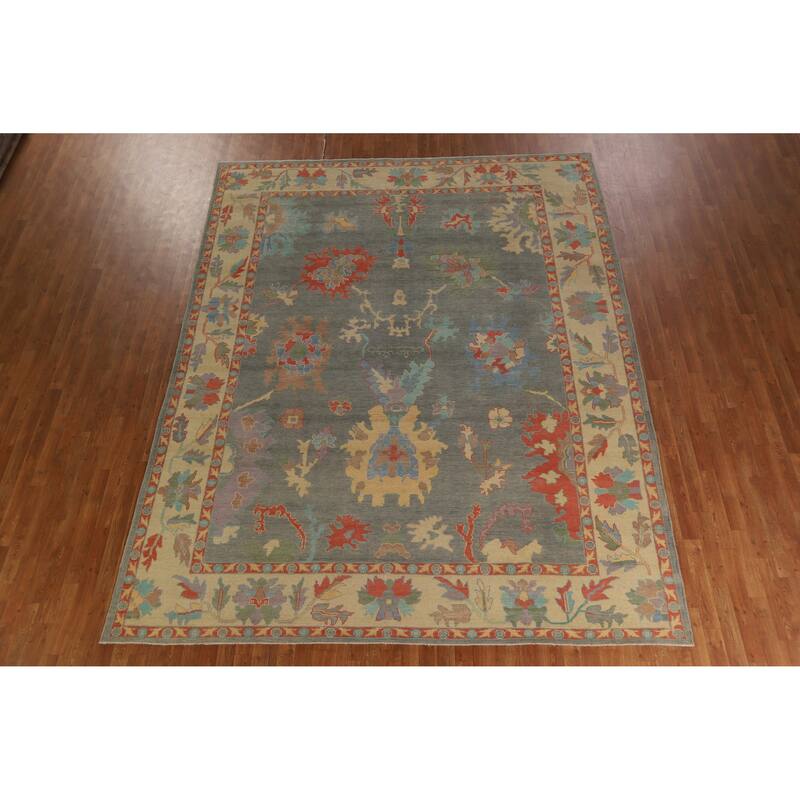 Hand Knotted Oriental 100% Wool Carpet Transitional All-Over Greys & Charcoal Oushak Area Rug - 11' 10'' X 9' 3''