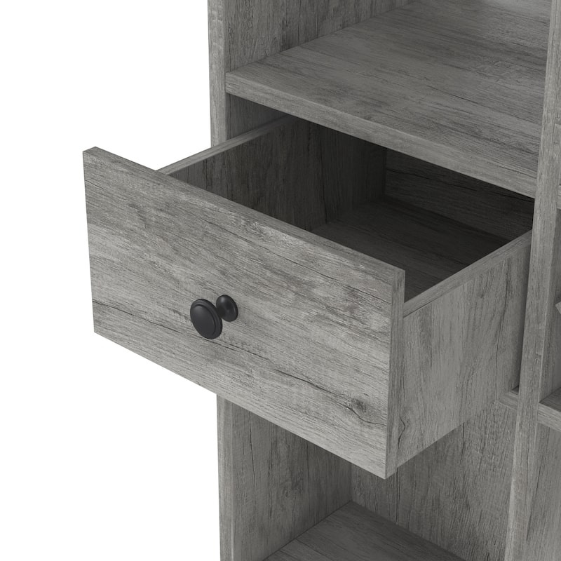 DH BASIC Transitional Vintage Grey Oak 6-Open Shelf Bar Table with Wine Storage by Denhour