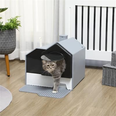 Enclosed Cat Litter Box with Drawer, Odor-Free, Privacy Door, Scoop & Mat Included - 18.5" L x 17.75" W x 16.5" H