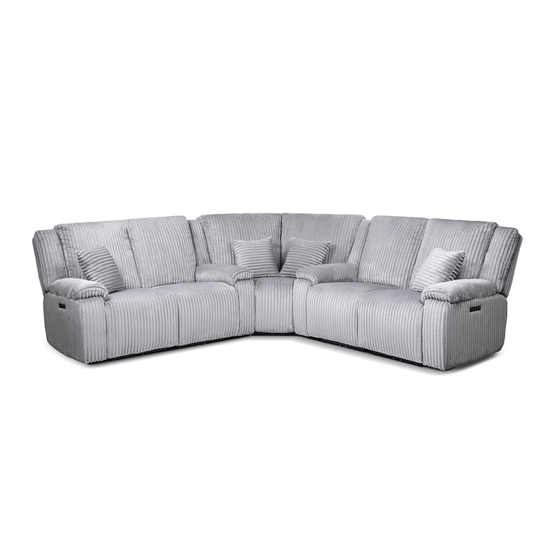 Jennifer Taylor Home Philip 110" Power Motion Recliner Corner Sectional Sofa, Moon Gray Corduroy