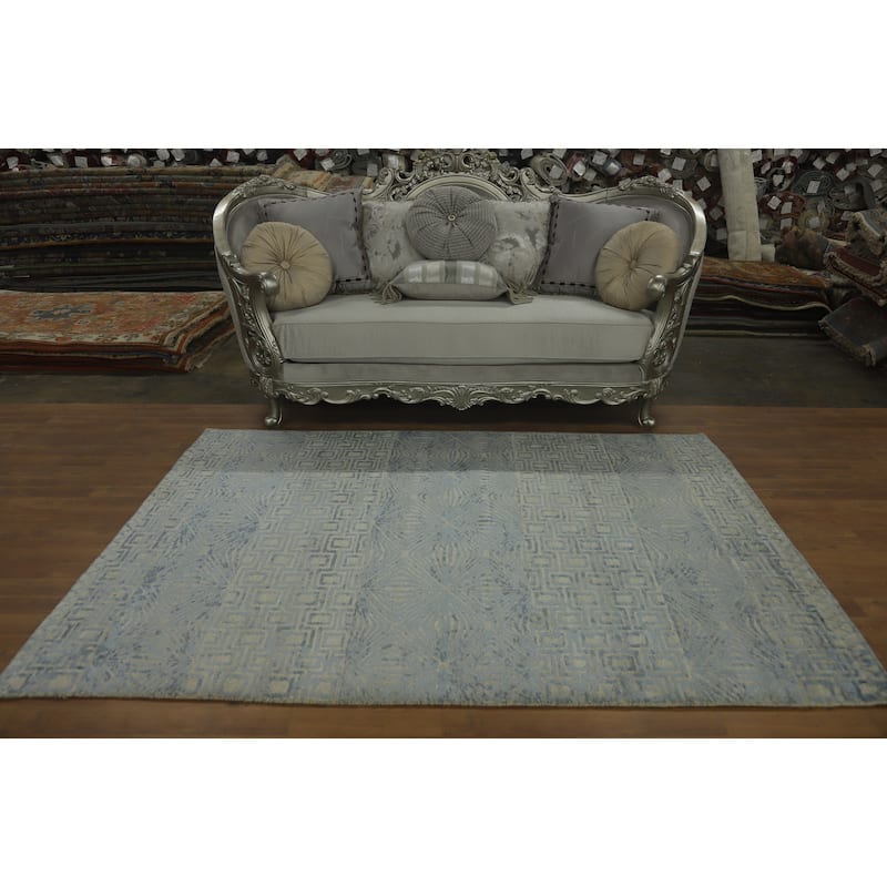 Hand-knotted Modern Wool Grey Geometric Area Rug Oriental Carpet - 7' 3'' X 5' 2''