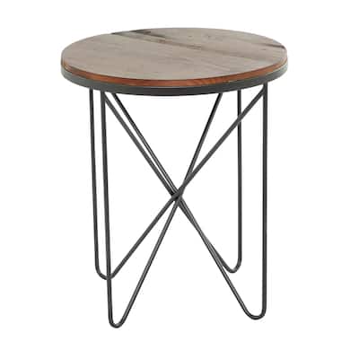 Metal Accent Table with Brown Wood Top - Gray - Roche River Decor
