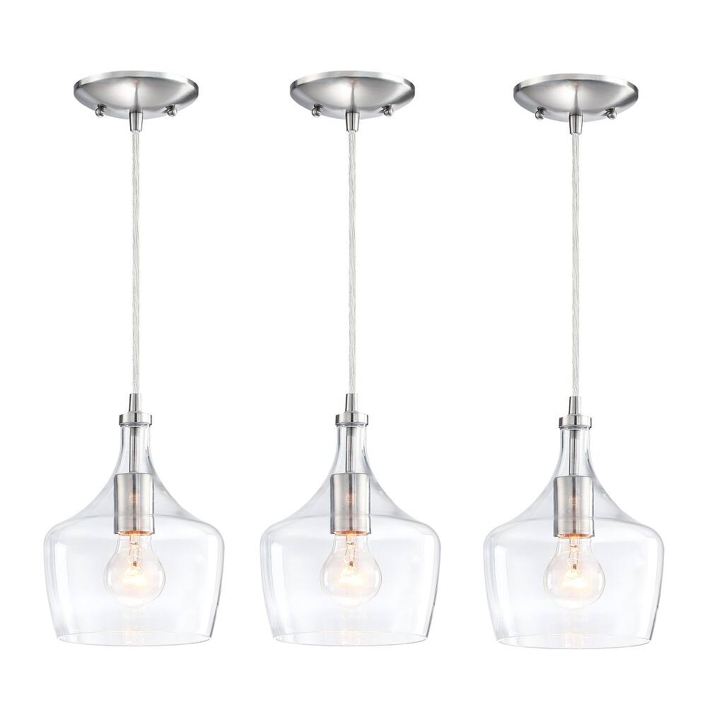 1-Light Kitchen Island Teardrop Clear Glass Pendant（1 or 3-pack can be chosen)