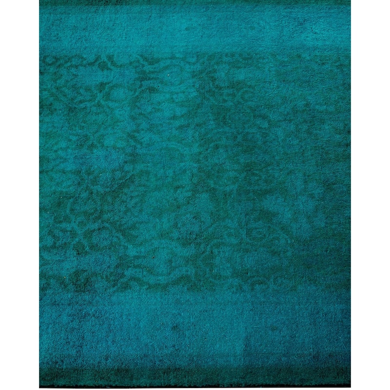 Overton Hand Knotted Wool Vintage Inspired Modern Contemporary Overdyed Blue Runner Rug - 2' 7" x 17' 9"