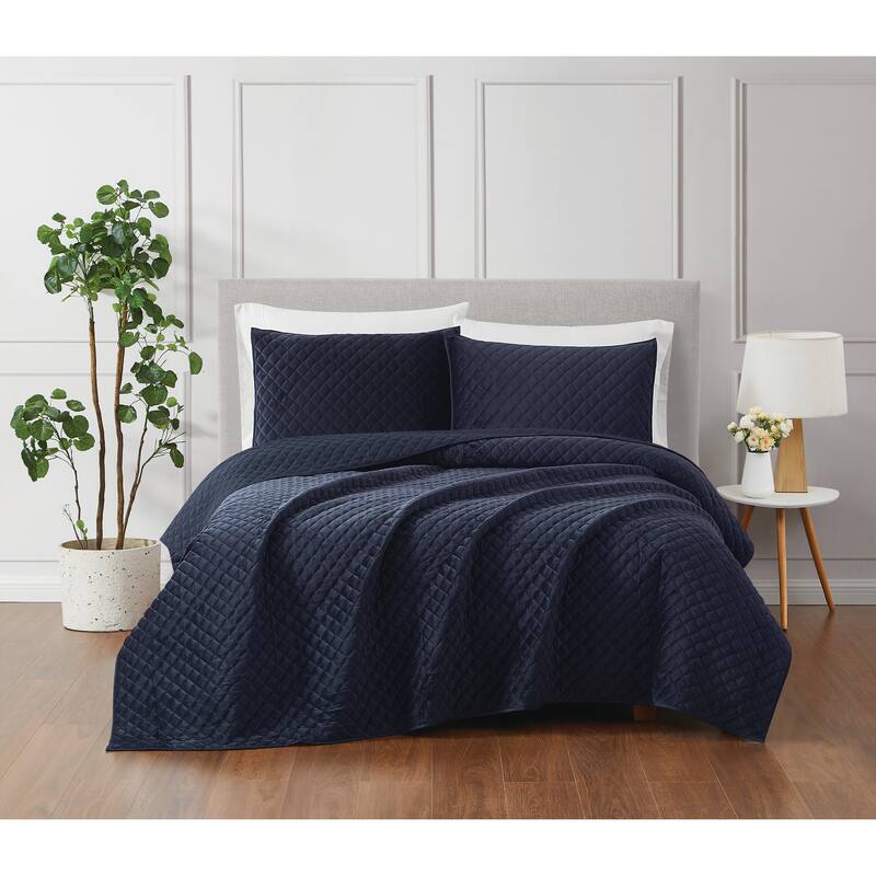 Royal Velvet Diamond Velvet Quilt Set - Navy - Twin
