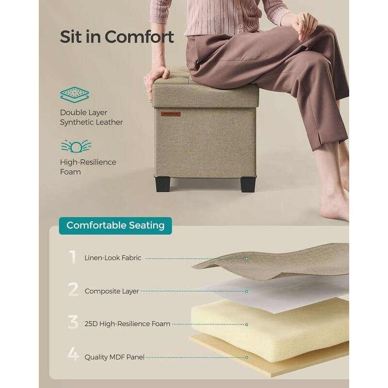 Velvet Ottoman Footrest with Storage, Tufted Design and Wooden Legs
