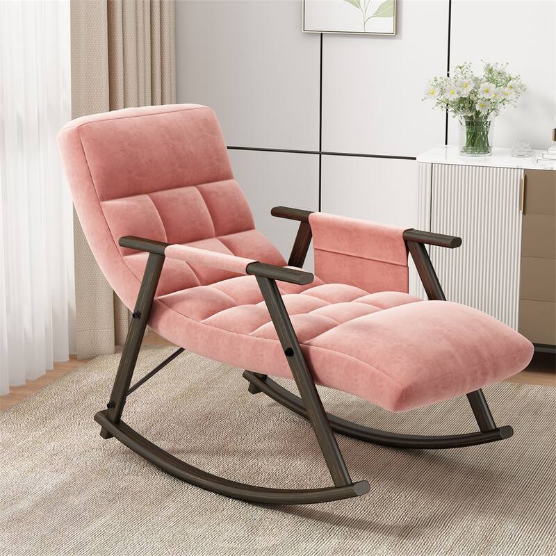 Folding Rocking Upholstered Chair with Adjustable Back and Footrest
