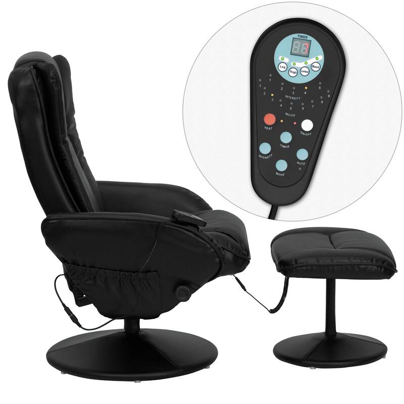 LeatherSoft Massaging Multi-Position Recliner w/Side Pocket & Ottoman