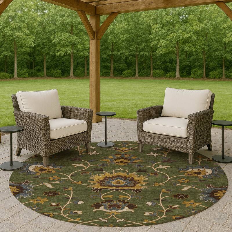 Machine Washable Indoor/ Outdoor Traditional Luna Chantille Rug - Aloe - 8' x 8'