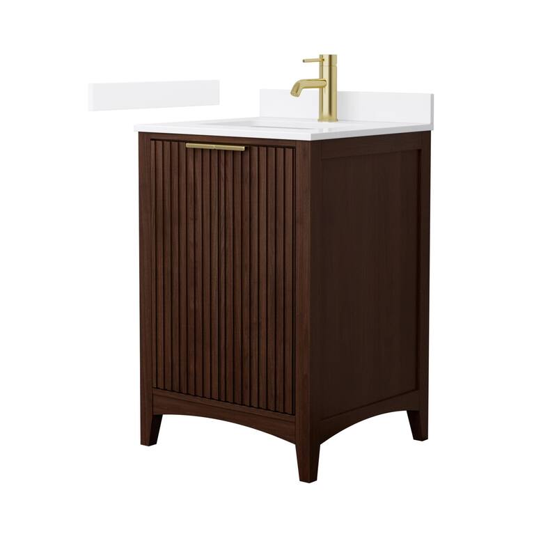 Wyndham Collection WCF9191-24S-QTZ-UNSMXX Palmilla 24" Free Standing - Dark Walnut / White Quartz Top / Brushed Gold