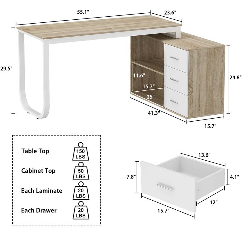 55-inch Timechee L-shaped Storage Computer Desk