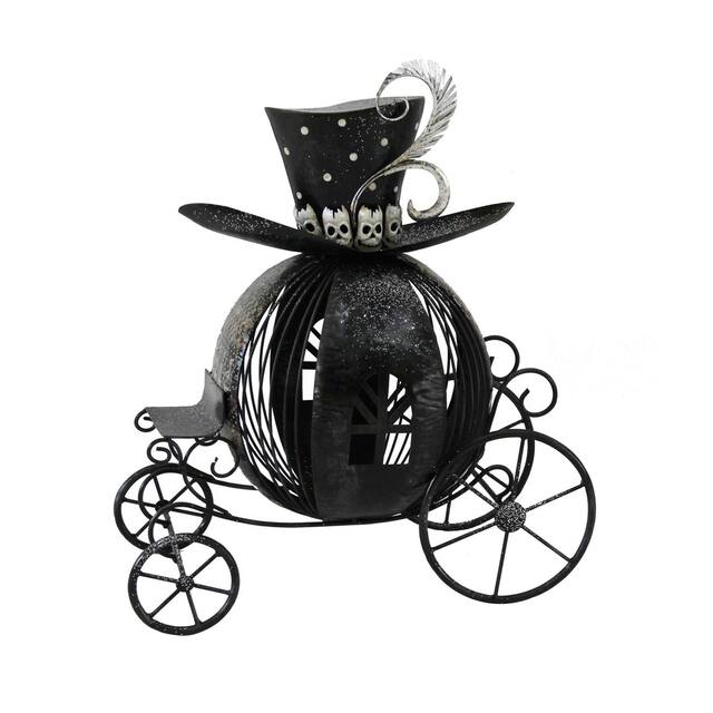 Victorian Style Halloween Pumpkin Carriage with Top Hat & Skull Detail