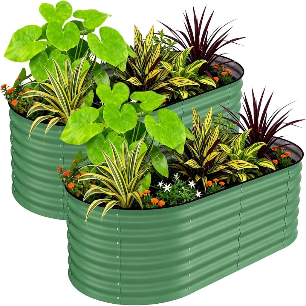 2-Pack 6x3x2FT Galvanized Steel Raised Garden Bed Kit for Vegetables Herbs and Flowers Green