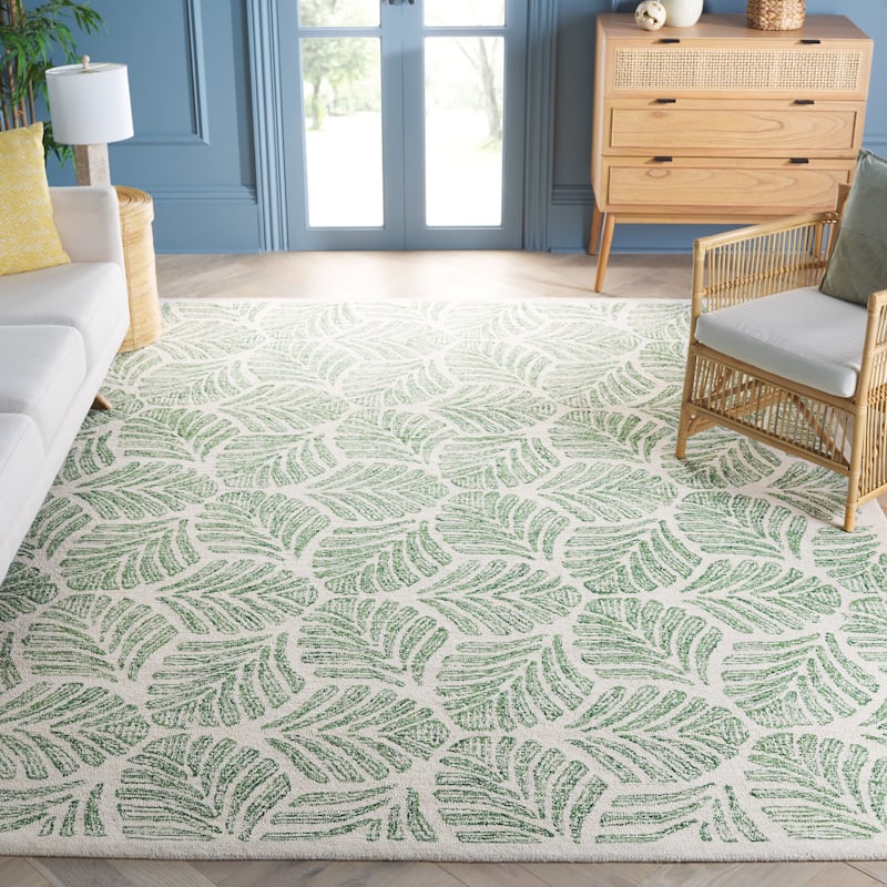 SAFAVIEH Handmade Jardin Sayde Botanical Wool Rug - 7' Square - Ivory/Green