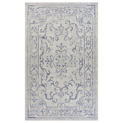 8' x 10' Blue Ornate Indoor Outdoor Area Rug - 93" W x 117" D x 0.35" H