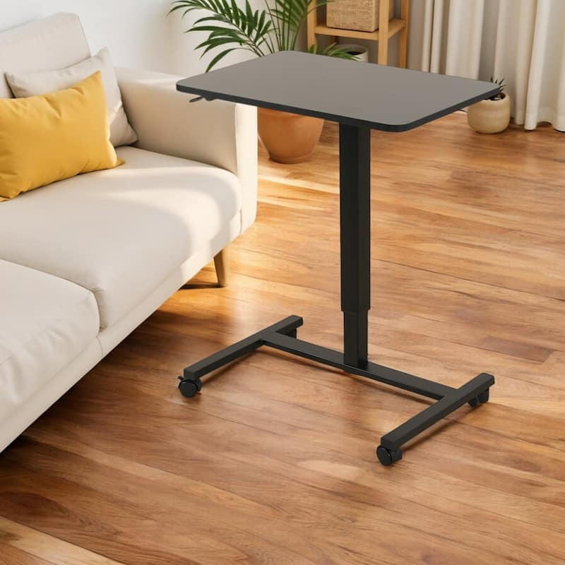 HomeRoots Adjustable Black Wood and Stainless Steel Rolling Standing Desk - Black