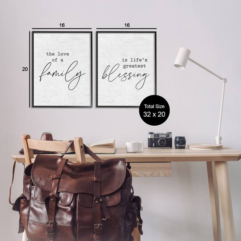 Stupell Love of Family is Life's Greatest Blessing Minimal Quote, 2pc Multi Piece Framed Wall Art Set