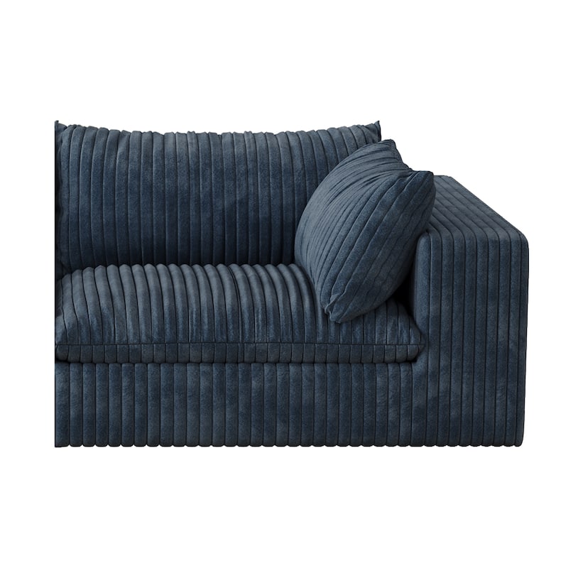 Corduroy Loveseat & Ottoman Set, L-shaped Sectional Sofa with Double-layer Seat Cushions, Modular Chaise Lounger Couch