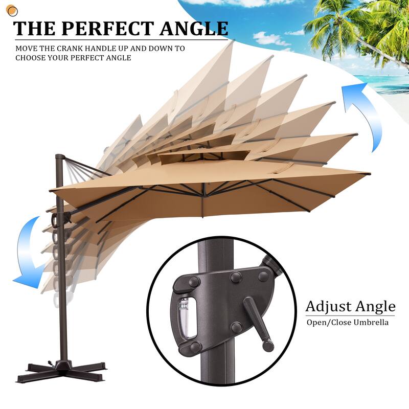 Pellebant 11X11FT Outdoor Patio Cantilever-Offset 360-Degree Rotation Umbrella with Premium Base